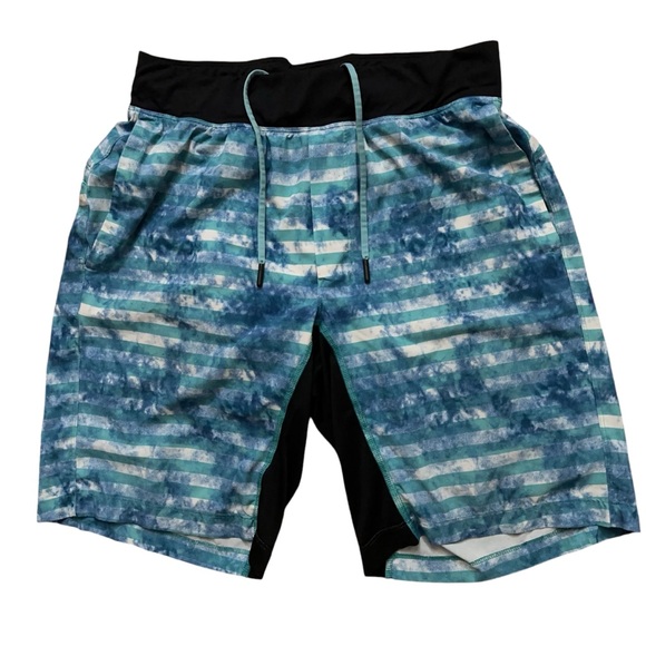 Lululemon T.H.E. Shorts Mens Size M Lined 9" Running Tie-Dye Green Striped - Picture 1 of 5